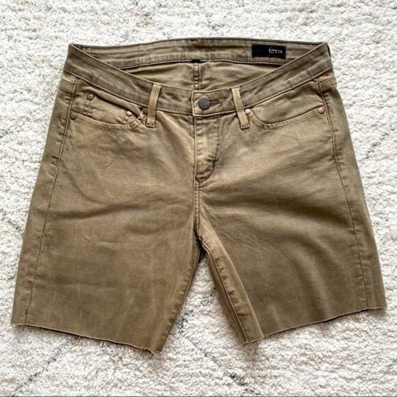 THVM Tan Brown Jean Shorts Mid Rise Raw Hem Size 27 - Picture 1 of 9